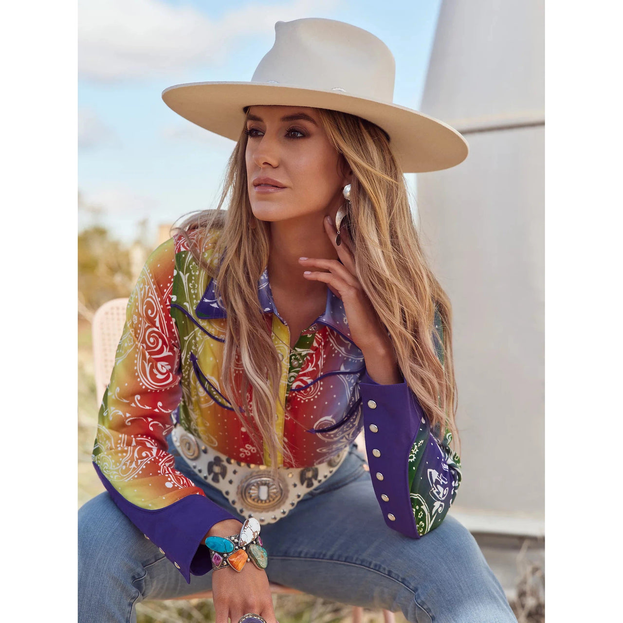 Wrangler Lainey Wilson Long Sleeve  Rainbow Bandana Shirt