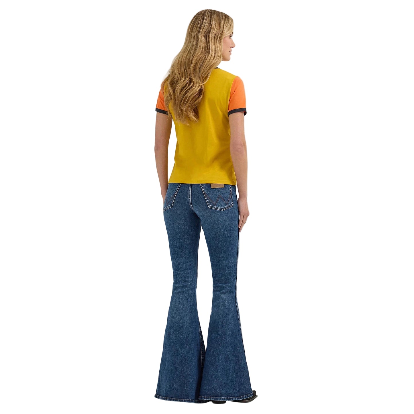 Wrangler Lainey Wilson Number 9 Slim Ringer Short Sleeve Tee Shirt-Nugget Gold