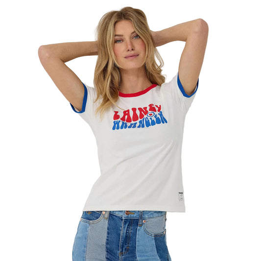 Wrangler Lainey Wilson Slim Ringer Short Sleeve Tee Shirt-White
