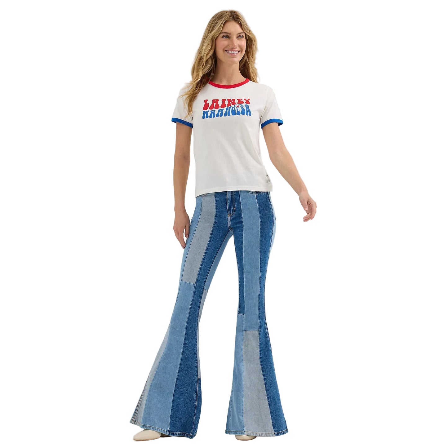 Wrangler Lainey Wilson Slim Ringer Short Sleeve Tee Shirt-White