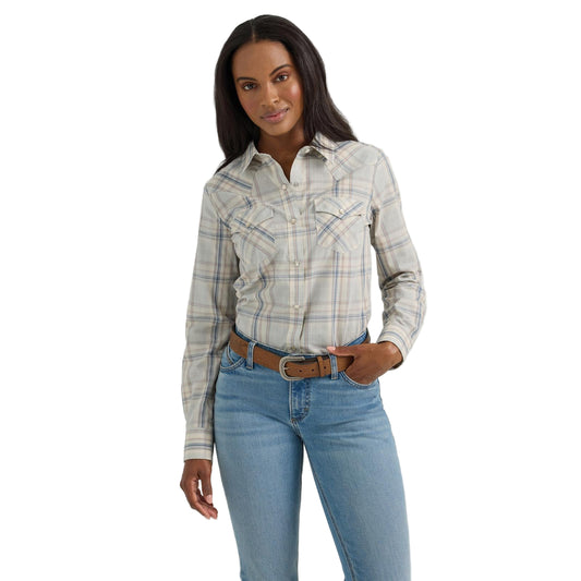 Wrangler Women's  Long Sleeve Essential Shirt-Blue