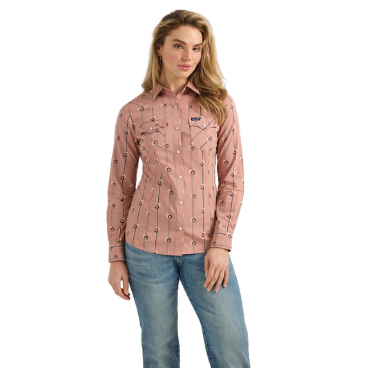 Wrangler Women's Long Sleeve Western Vintage Shirt- Rose