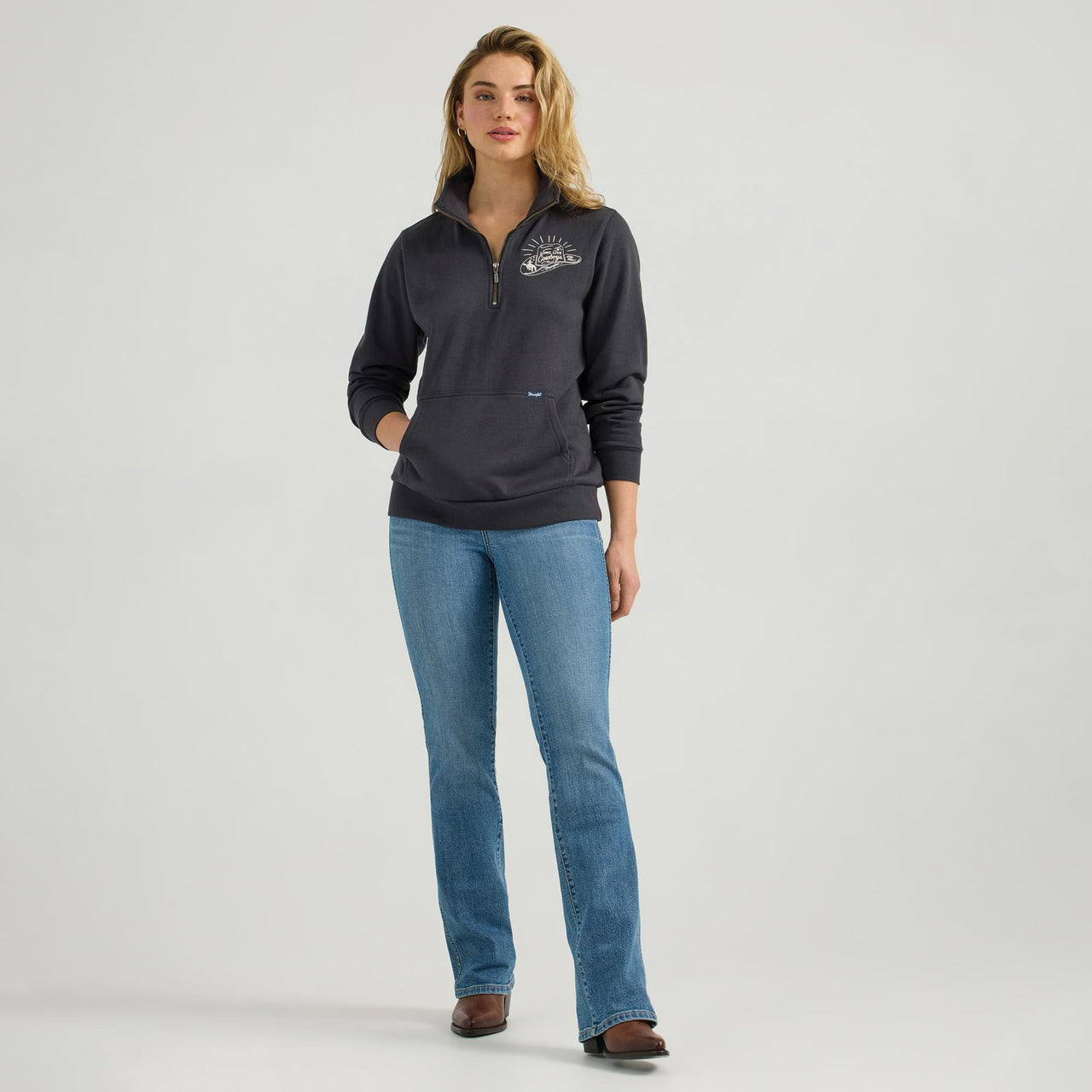 Wrangler Women's Long Sleeve 1/4 Zip Pullover- Black