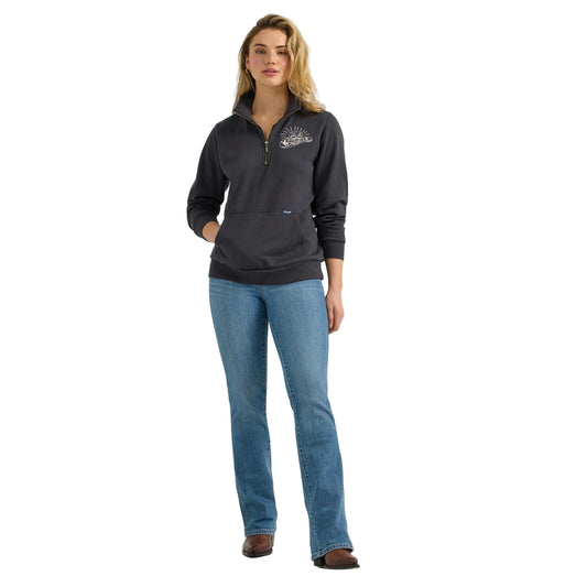Wrangler Women's Long Sleeve 1/4 Zip Pullover- Black