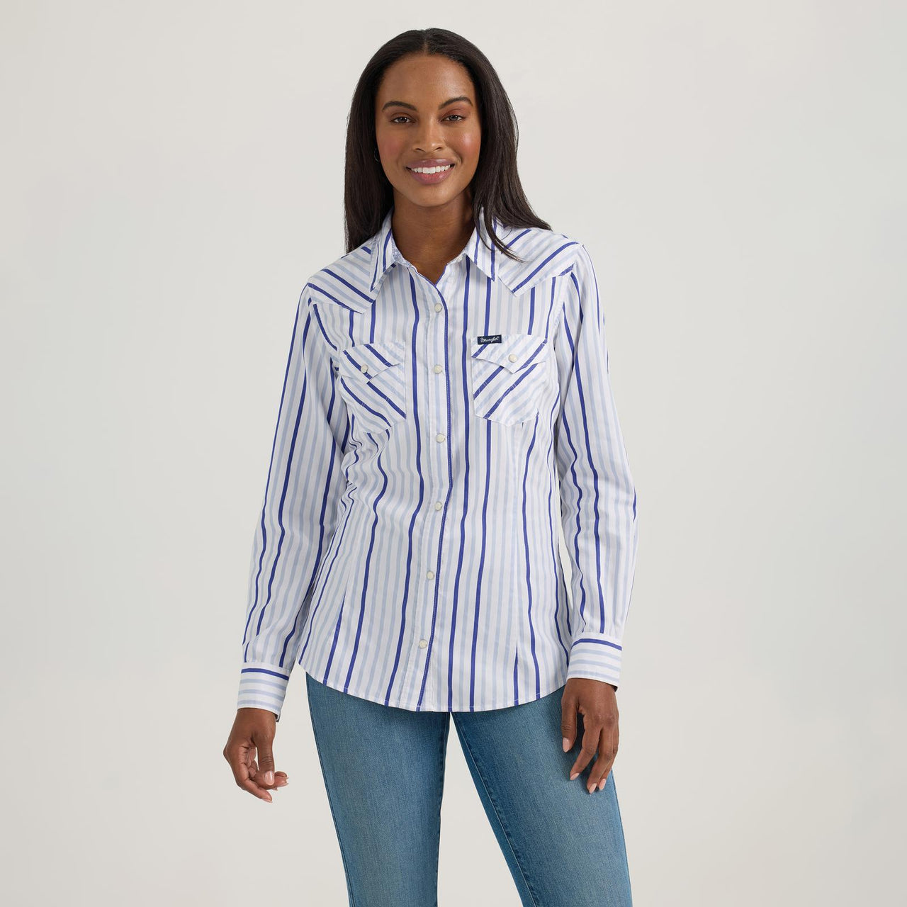 Wrangler Women's Long Sleeve Retro Western Dress Shirt- Blue