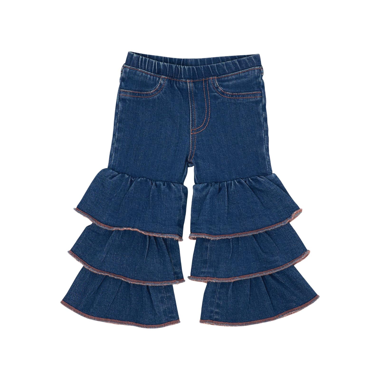 Toddler Girl Pants Denim Bell Bottom Baby Trousers Ruffle Flare Jeans For Kids 1 6y 2 3t
