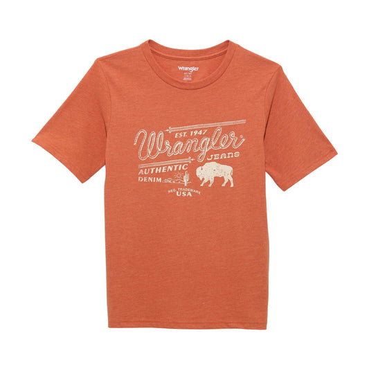 Wrangler Boy's Short Sleeve Buffalo Jeans Tee Shirt- Mecca Orange Heather