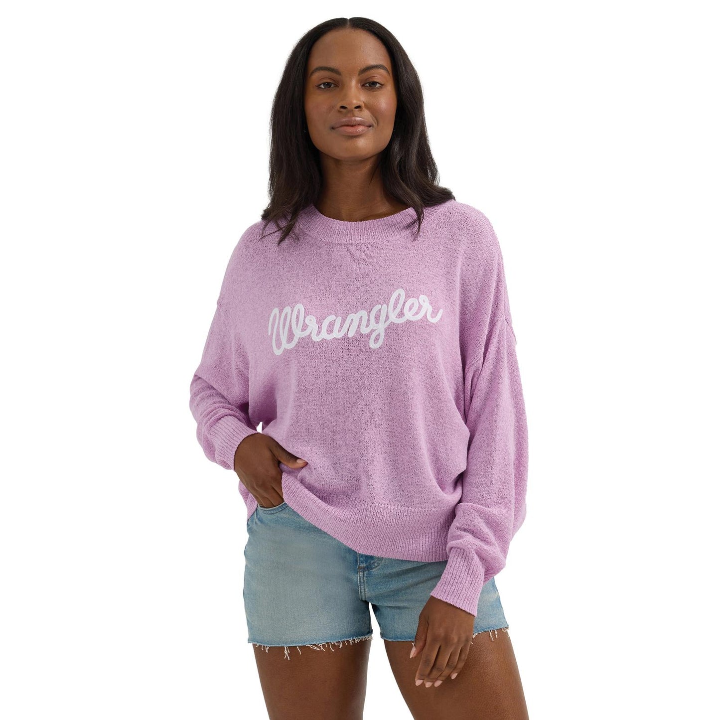 Wrangler Women's Long Sleeve Punchy Crew Sweater- Purple