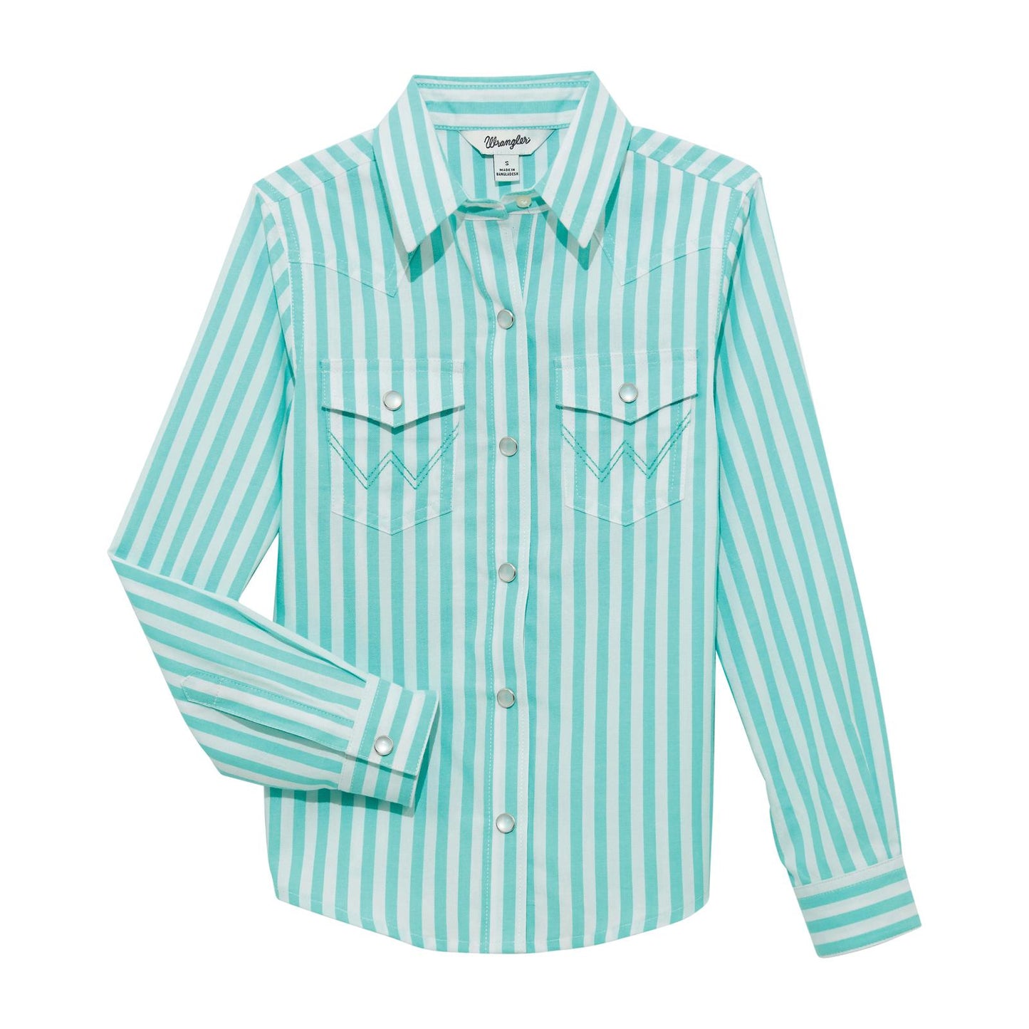 Wrangler Girl's Long Sleeve Western Shirt- Teal