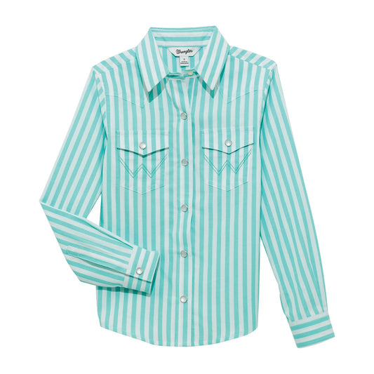 Wrangler Girl's Long Sleeve Western Shirt- Teal