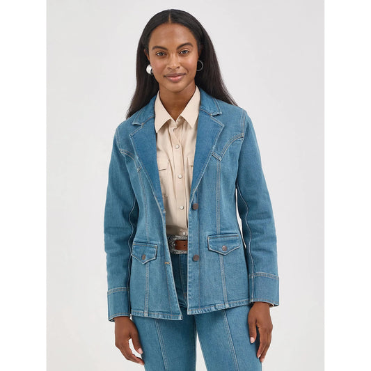 Wrangler Women's Retro Long Sleeve Blazer-Light Denim