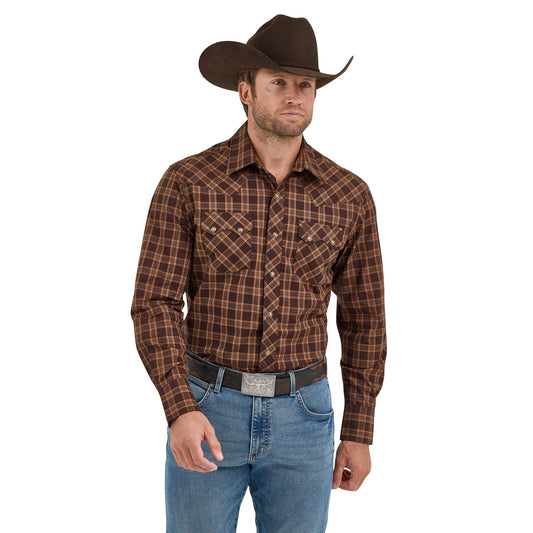 Wrangler Men's Retro Modern Fit Long Sleeve  Shirt - Brown