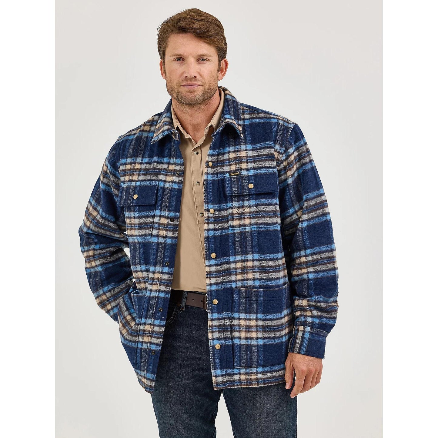 Wrangler Men's Long Sleeve Flannel Shirt Jacket- Navy