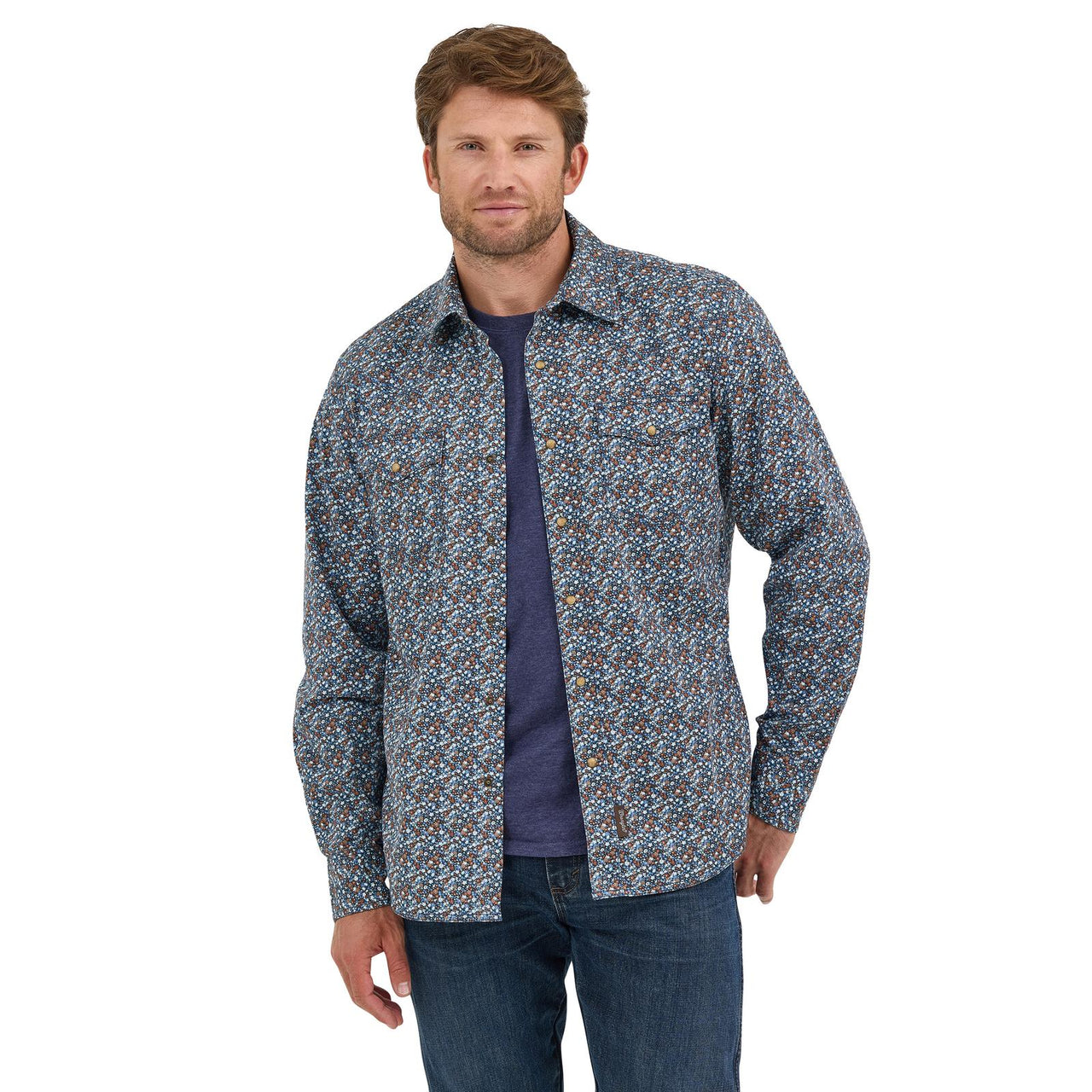 Wrangler Men's Retro Modern Fit Long Sleeve  Shirt - Blue Multi