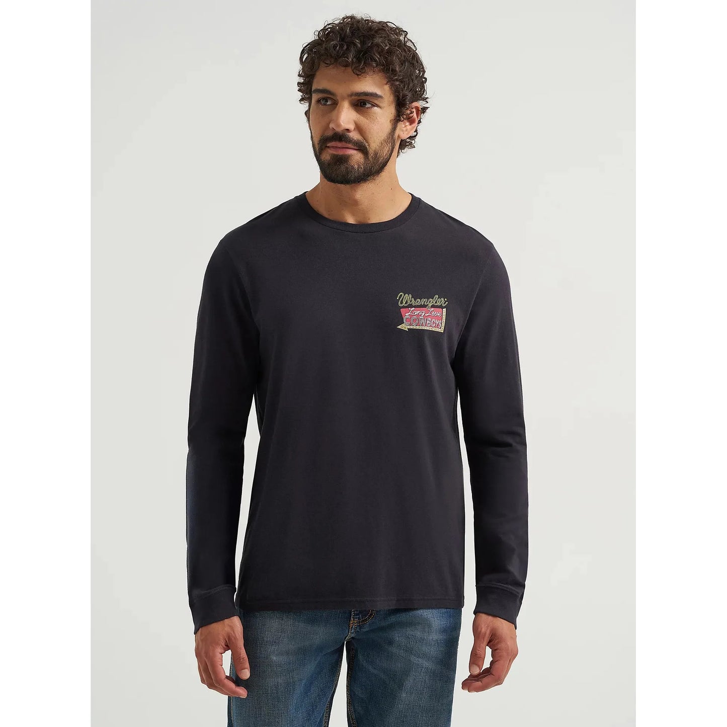 Wrangler Men's Cowboy Back Graphic Long Sleeve Tee Shirt- Black Beauty