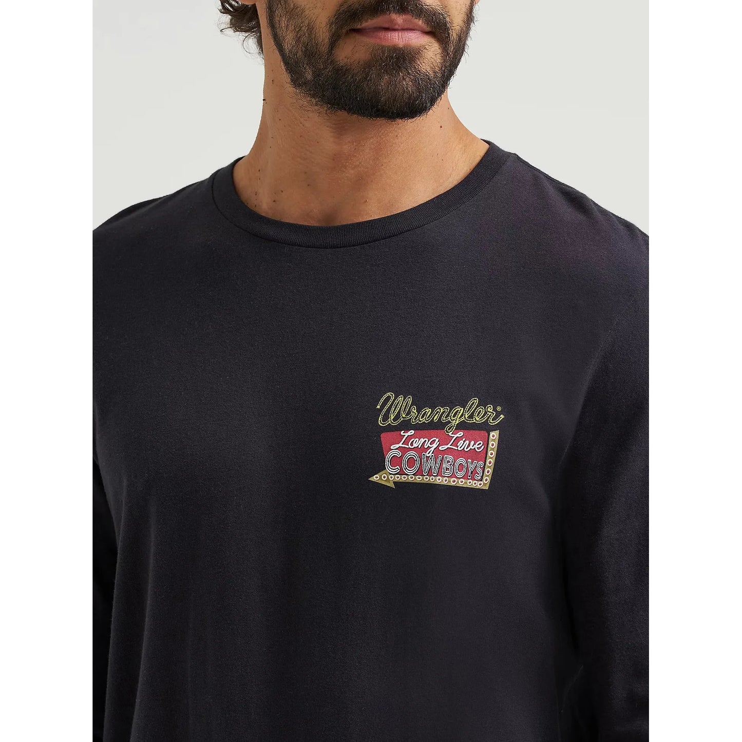 Wrangler Men's Cowboy Back Graphic Long Sleeve Tee Shirt- Black Beauty