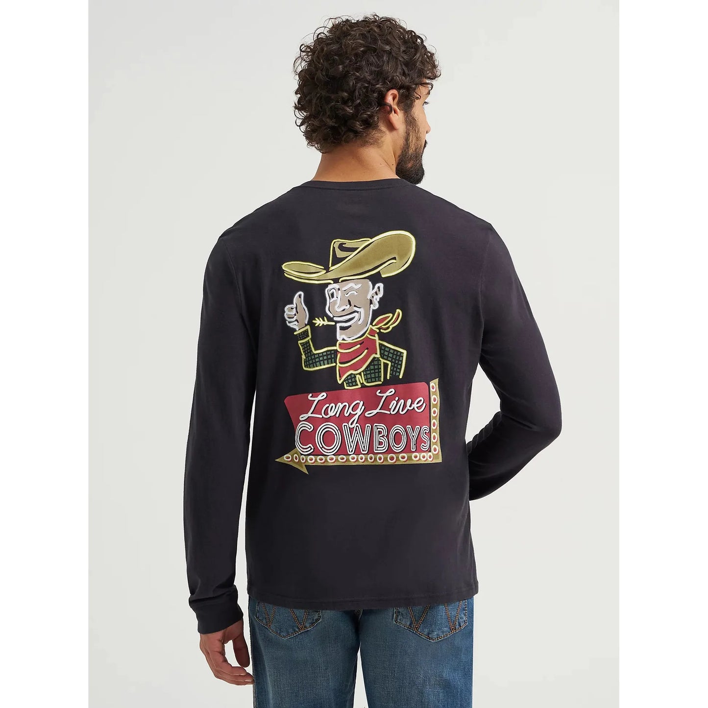 Wrangler Men's Cowboy Back Graphic Long Sleeve Tee Shirt- Black Beauty