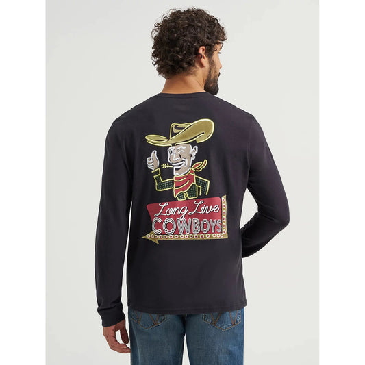 Wrangler Men's Cowboy Back Graphic Long Sleeve Tee Shirt- Black Beauty