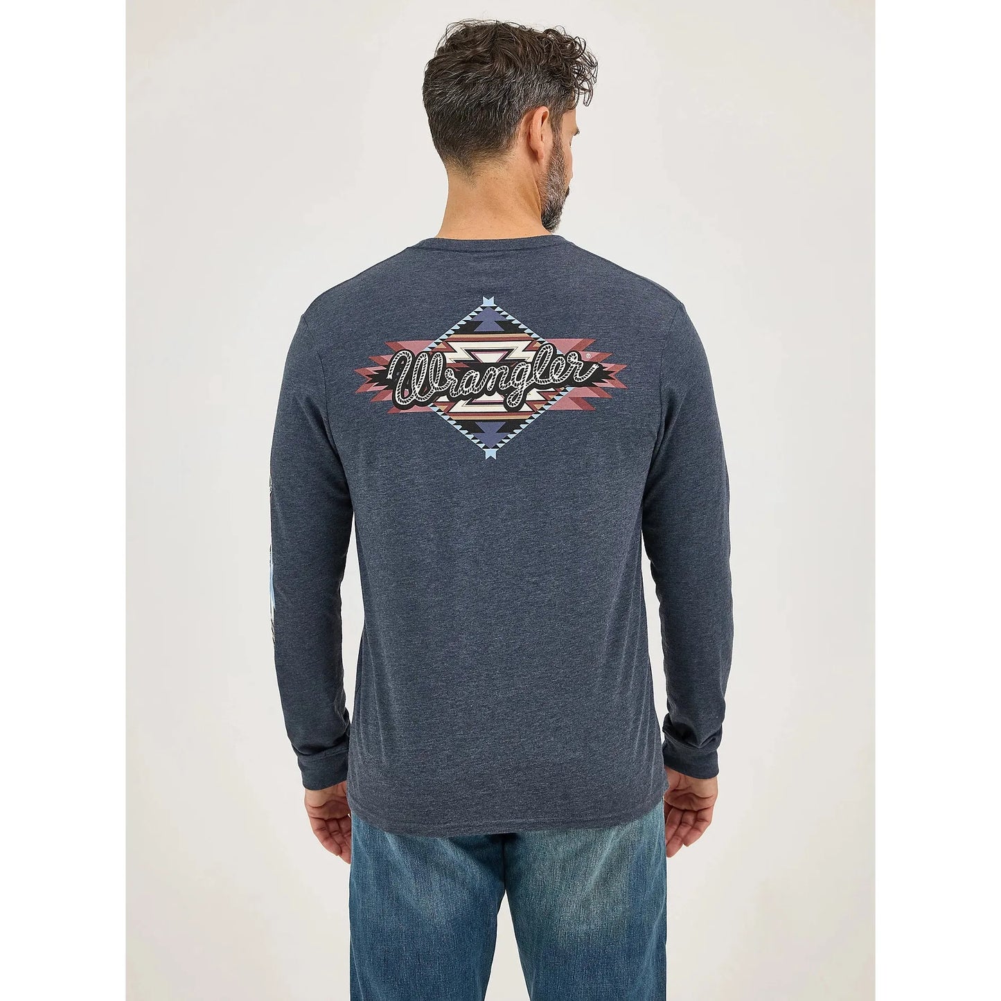 Wrangler Men's Back Graphic Long Sleeve Tee Shirt- Dark Navy