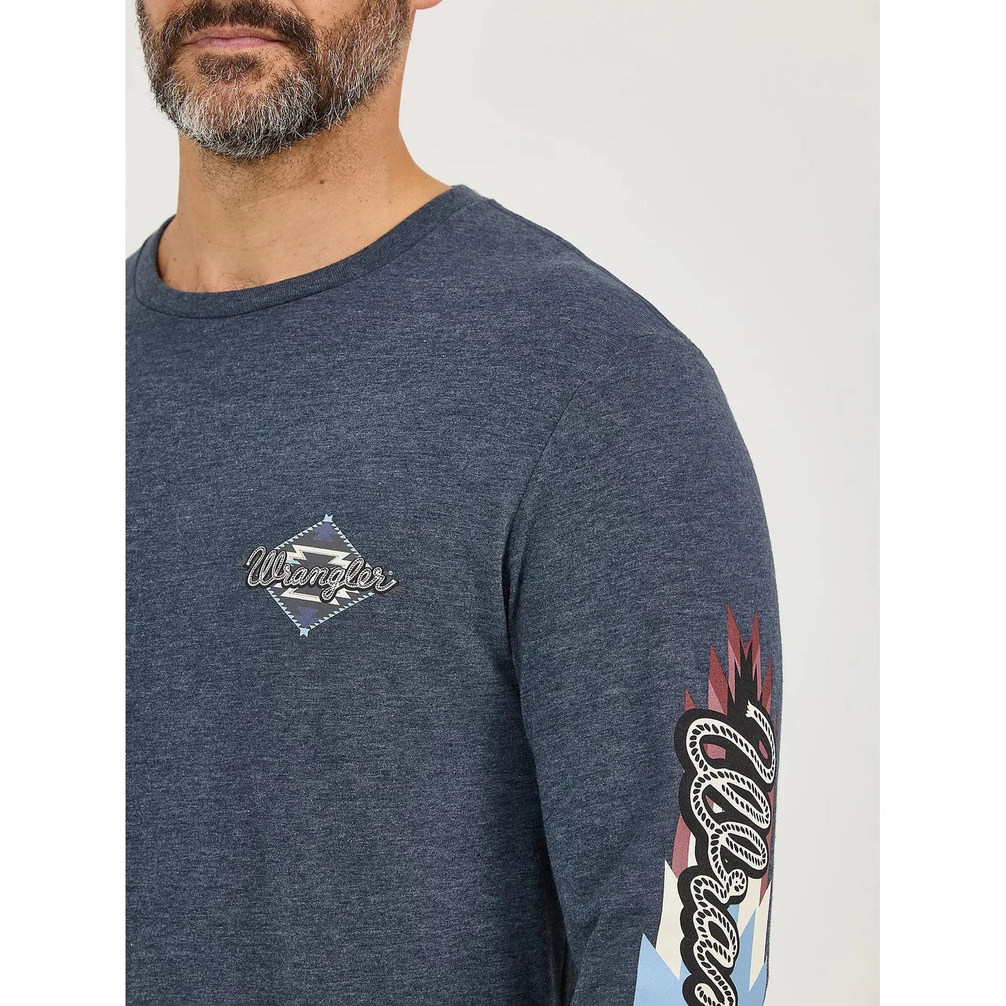 Wrangler Men's Back Graphic Long Sleeve Tee Shirt- Dark Navy
