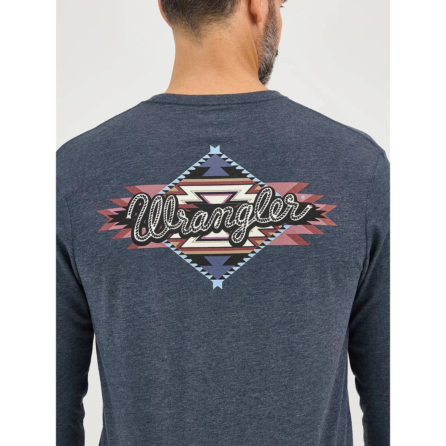 Wrangler Men's Back Graphic Long Sleeve Tee Shirt- Dark Navy