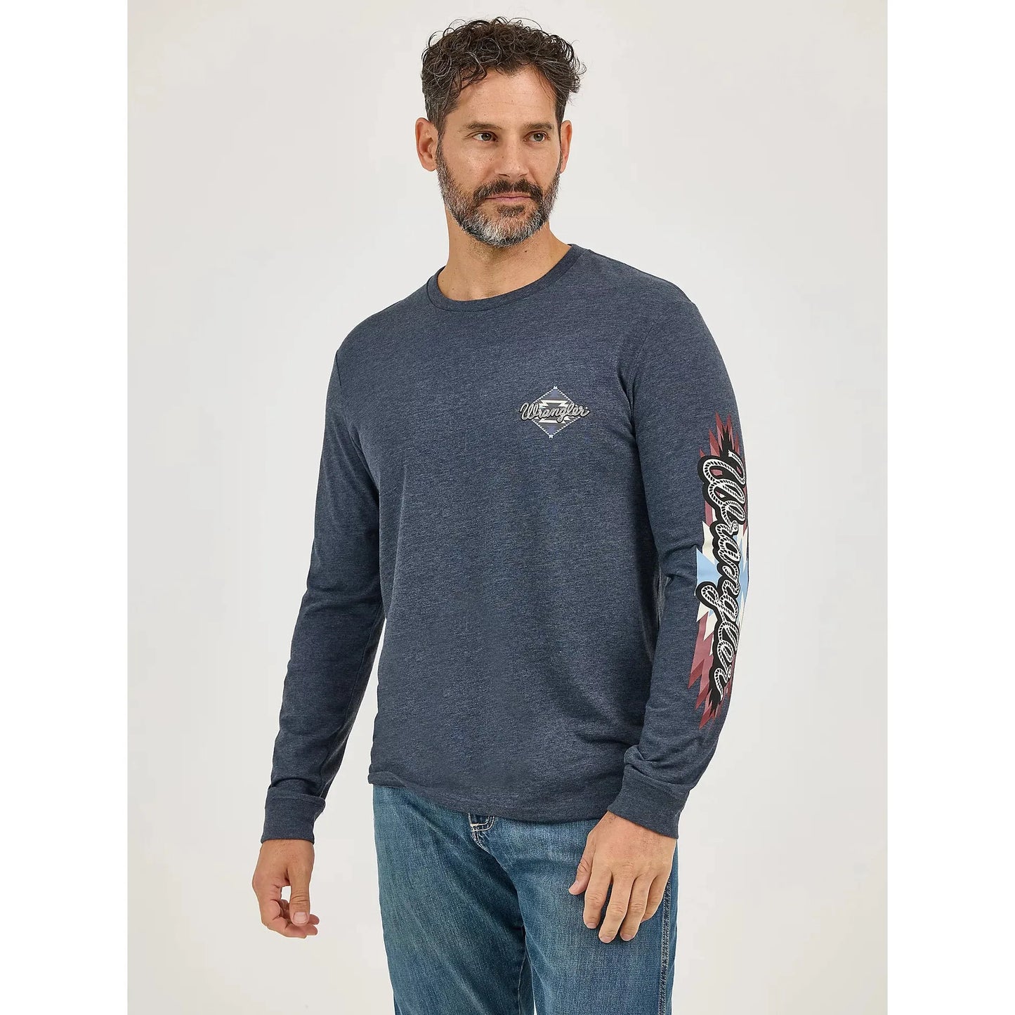 Wrangler Men's Back Graphic Long Sleeve Tee Shirt- Dark Navy