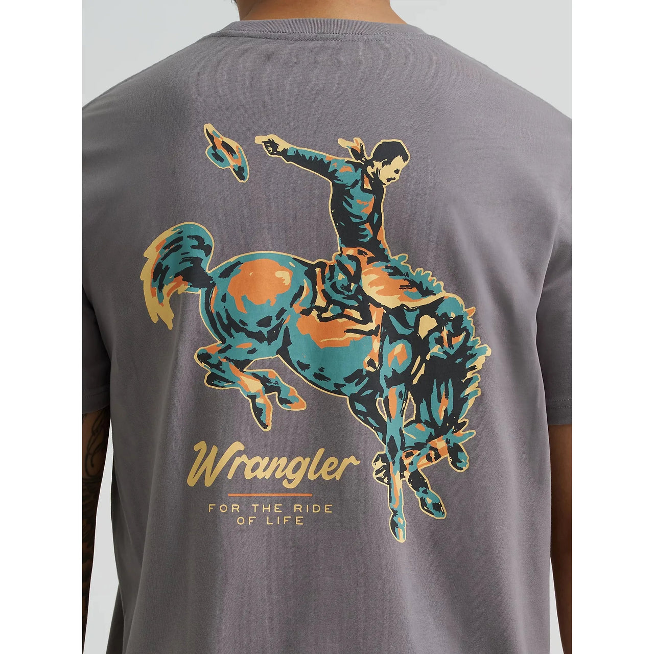 Wrangler Men's Bucking Cowboy Back Graphic Short Sleeve Tee Shirt - Quiet Shade