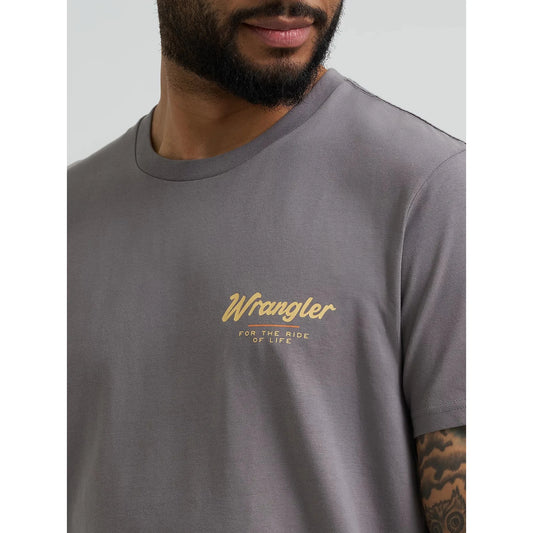Wrangler Men's Bucking Cowboy Back Graphic Short Sleeve Tee Shirt - Quiet Shade