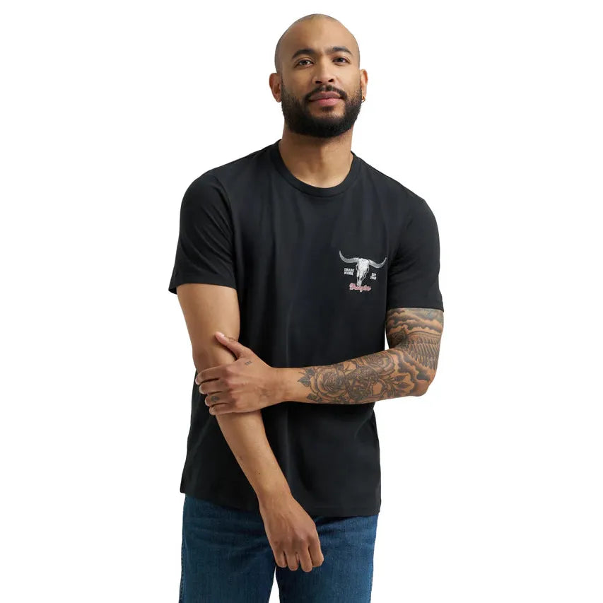 Wrangler Men's Steer Checotah Short Sleeve Tee Shirt - American Original Black