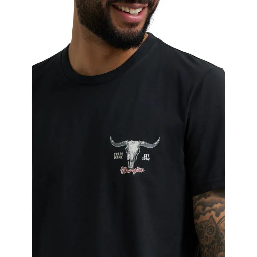 Wrangler Men's Steer Checotah Short Sleeve Tee Shirt - American Original Black