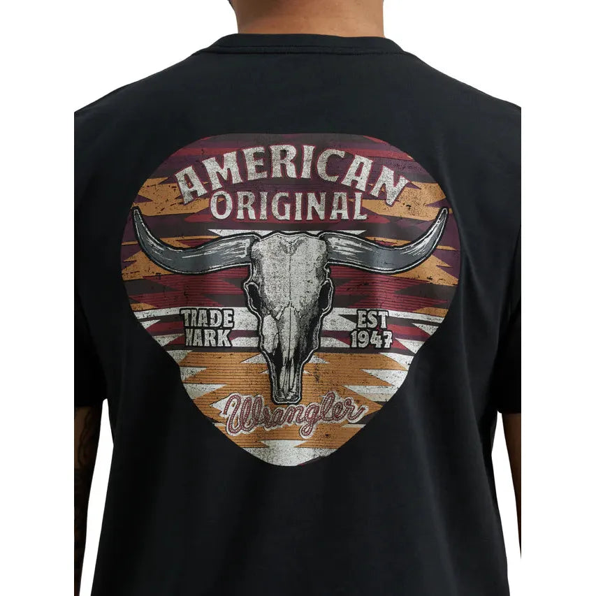 Wrangler Men's Steer Checotah Short Sleeve Tee Shirt - American Original Black