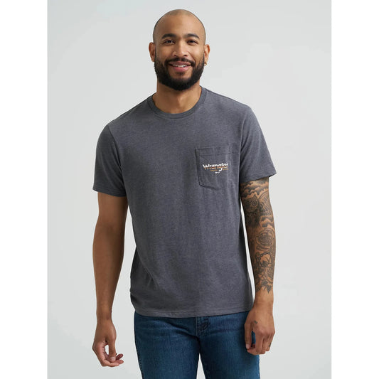 Wrangler Men's Back Graphic Short Sleeve Pocket Tee Shirt- Charcoal