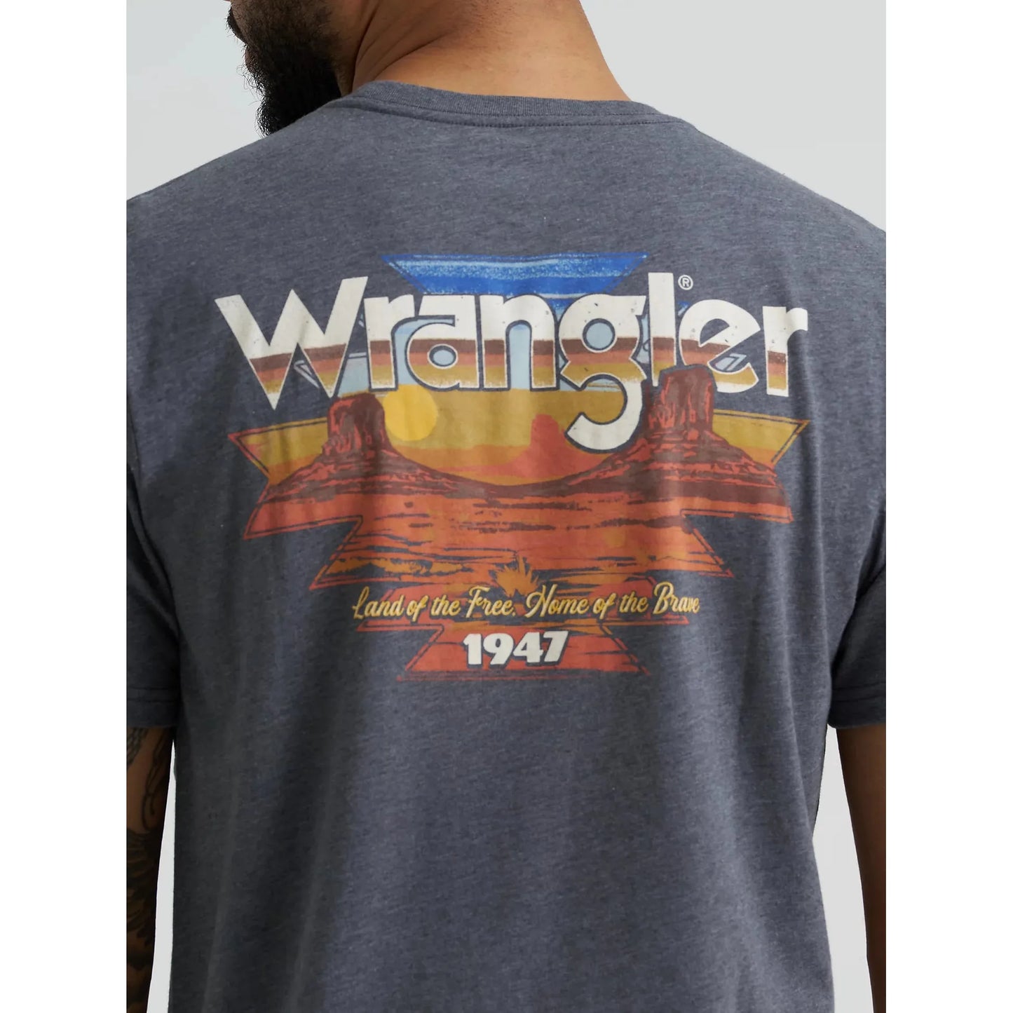 Wrangler Men's Back Graphic Short Sleeve Pocket Tee Shirt- Charcoal