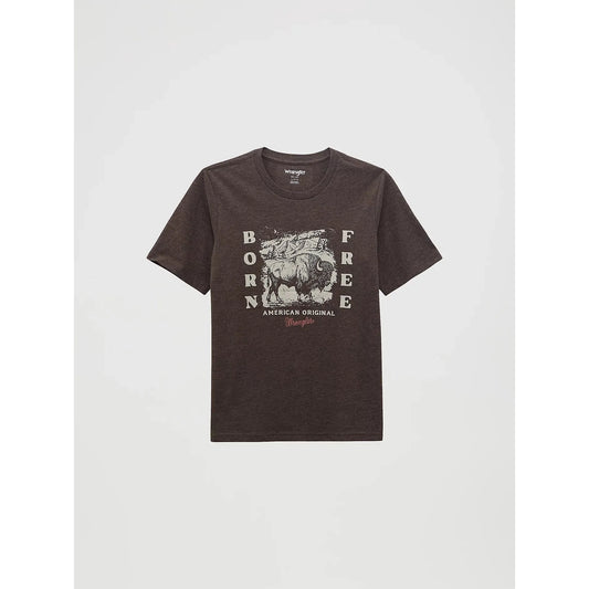 Wrangler Boy's Wrangler Logo Front Graphic Short Sleeve Tee Shirt- Mole Heather