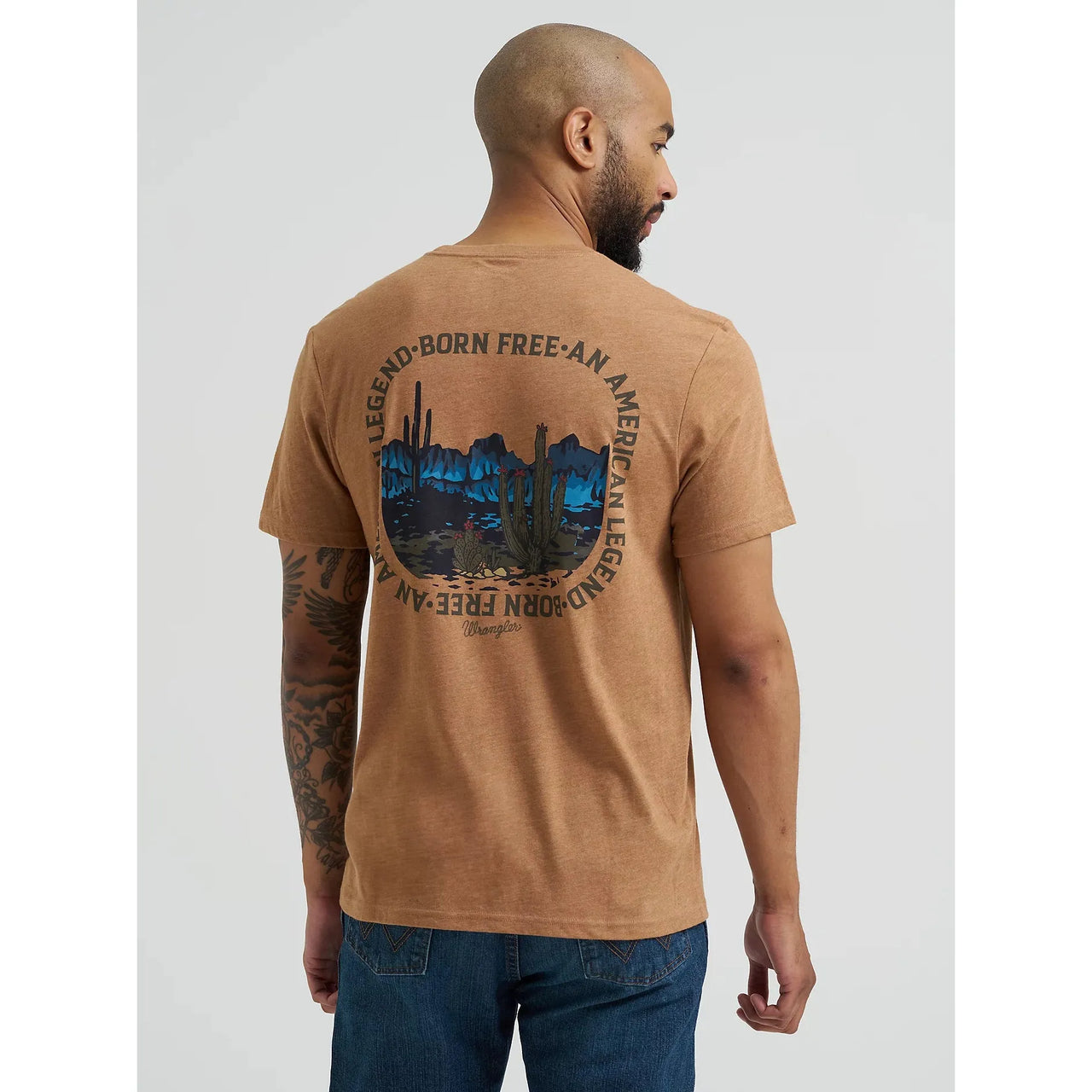 Wrangler Men's Back Graphic Short Sleeve Tee Shirt- Legendary Brown