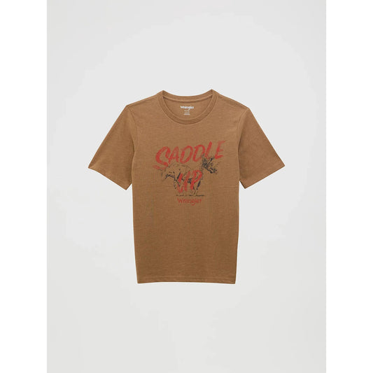 Wrangler Boy's Front Logo Graphic Short Sleeve Tee Shirt- Tobacco Brown