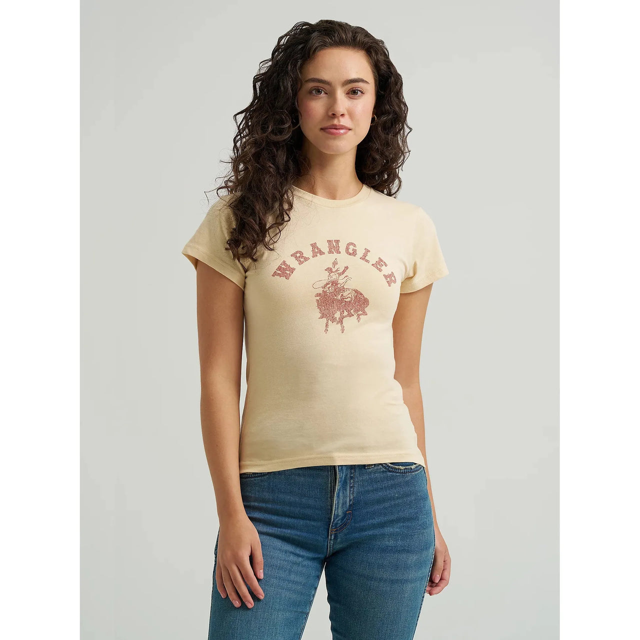Wrangler Women's Graphic Shrunken Tee Shirt- Biscotti