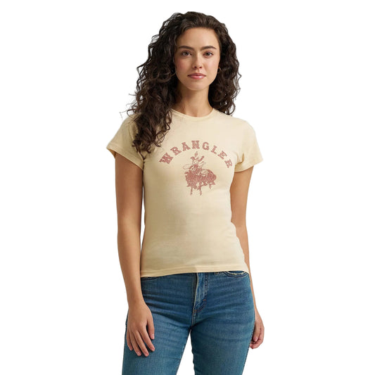 Wrangler Women's Graphic Shrunken Tee Shirt- Biscotti