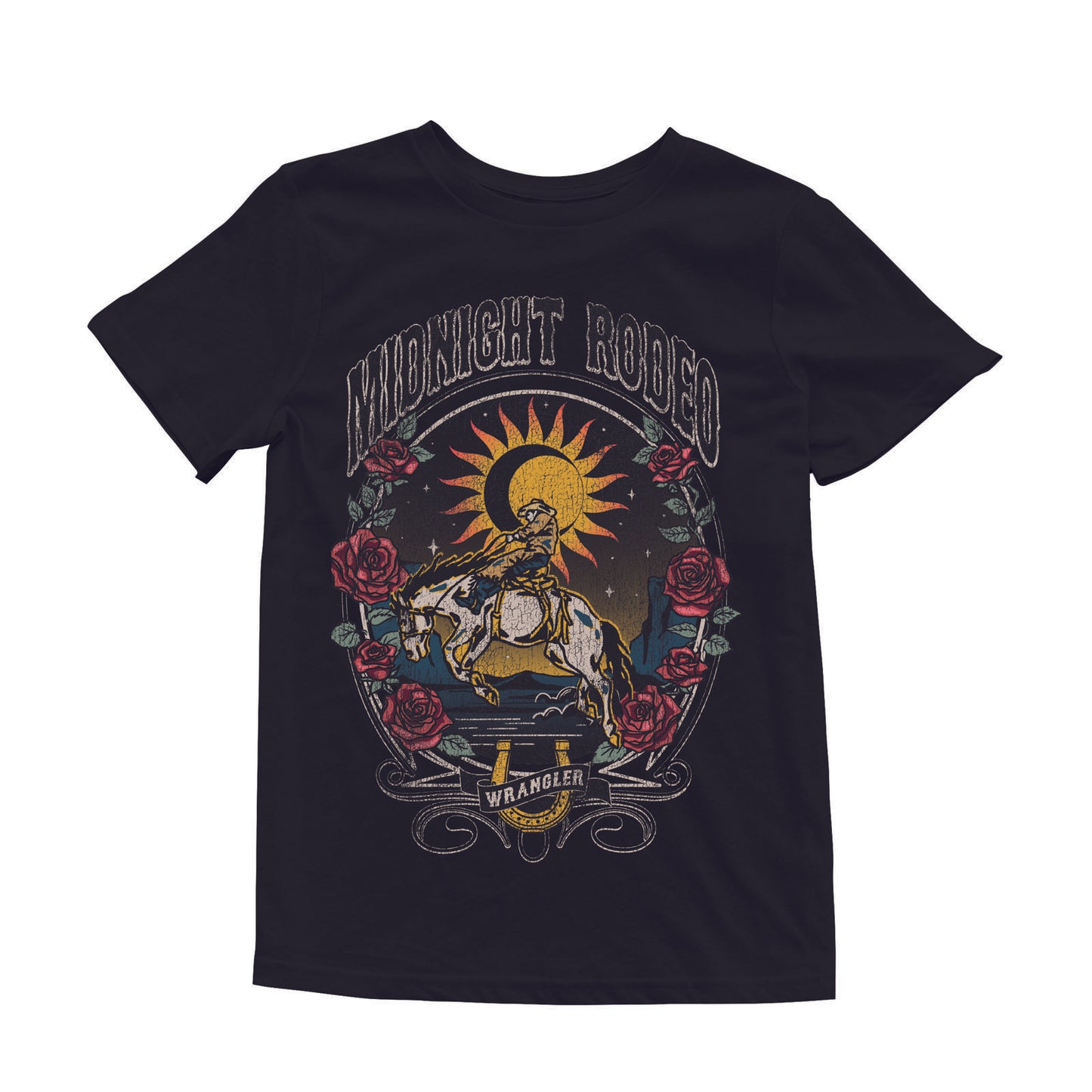 Wrangler Women's Midnight Rodeo Short Sleeve Graphic Tee Shirt- Black Beauty