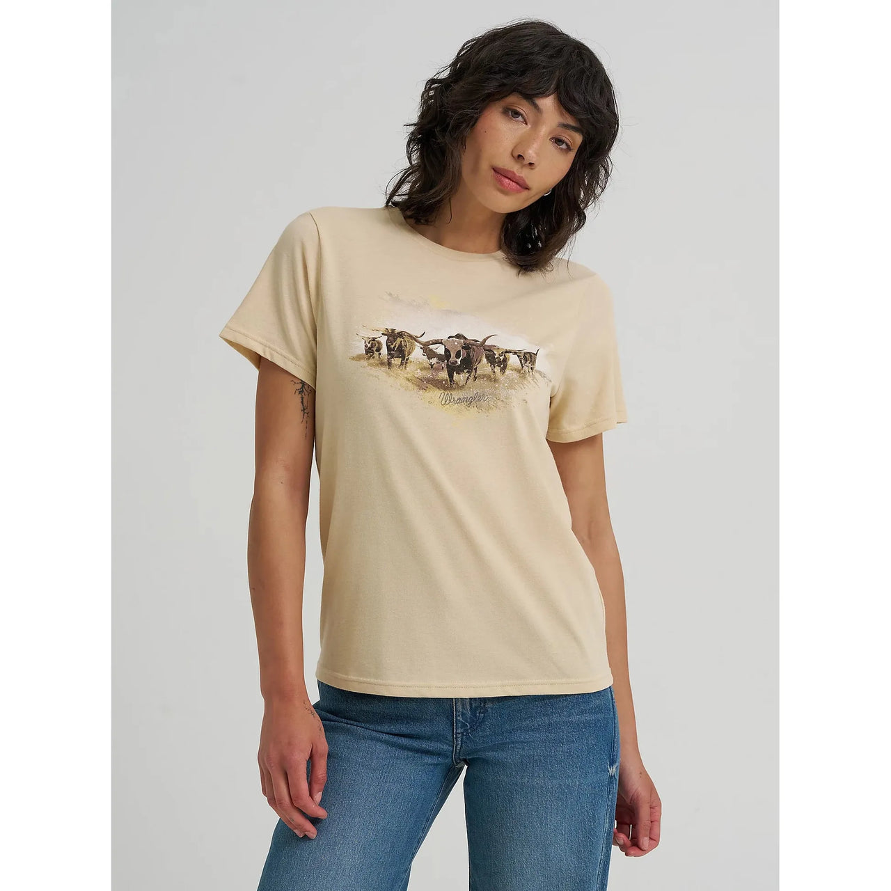 Wrangler Women's Wrangler Western Graphic Short Sleeve Tee Shirt- Biscotti
