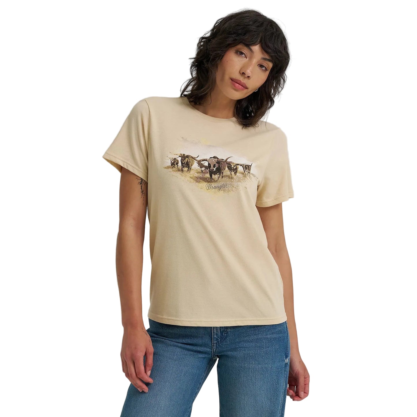 Wrangler Women's Wrangler Western Graphic Short Sleeve Tee Shirt- Biscotti