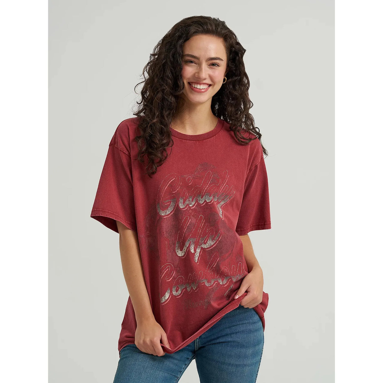 Wrangler Women's Acid Wash Graphic Short Sleeve Tee Shirt- Roan Rouge