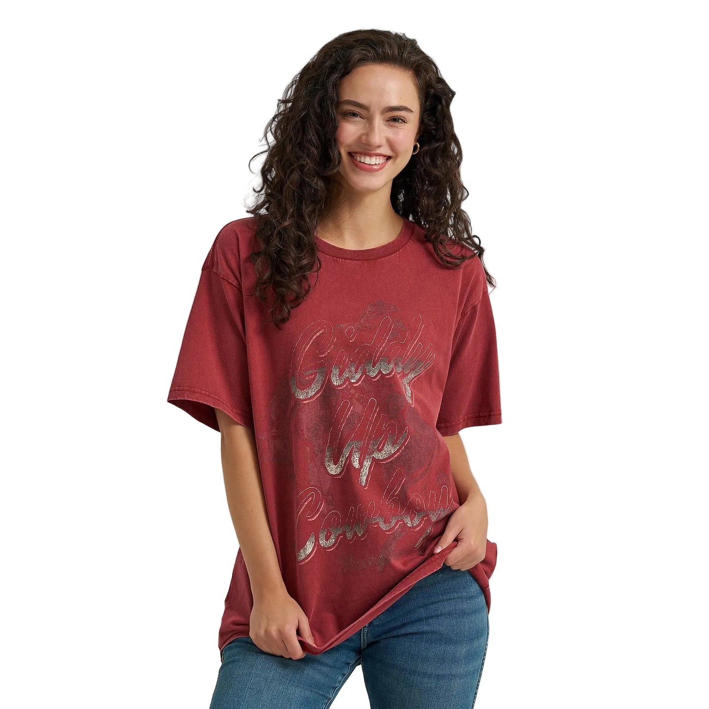 Wrangler Women's Acid Wash Graphic Short Sleeve Tee Shirt - Roan Rouge