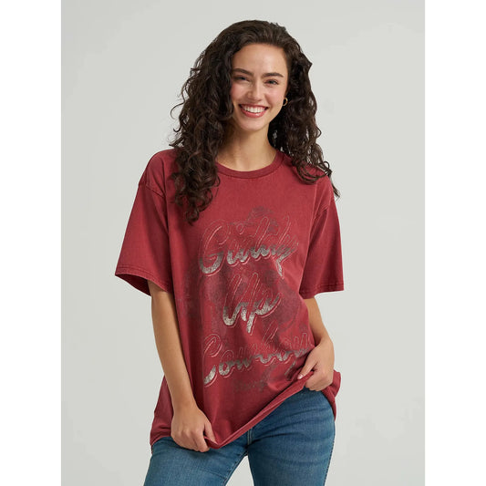 Wrangler Women's Acid Wash Graphic Short Sleeve Tee Shirt- Roan Rouge