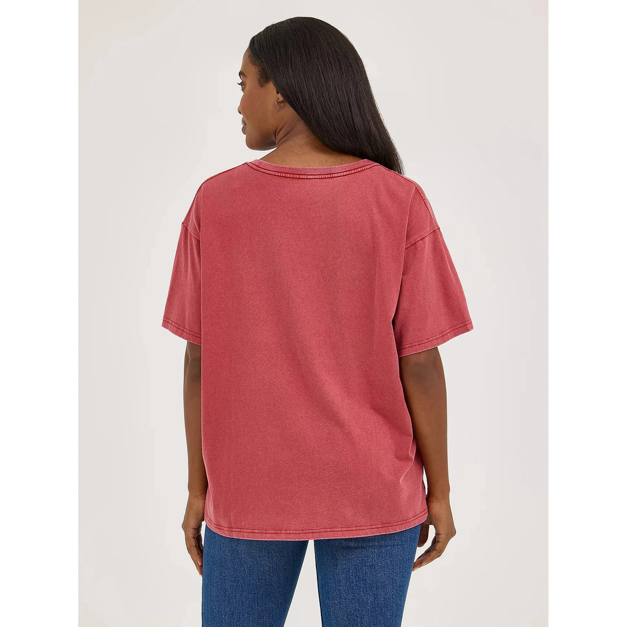 Wrangler Women's Acid Wash Graphic Oversized Short Sleeve Tee Shirt- Chili Oil