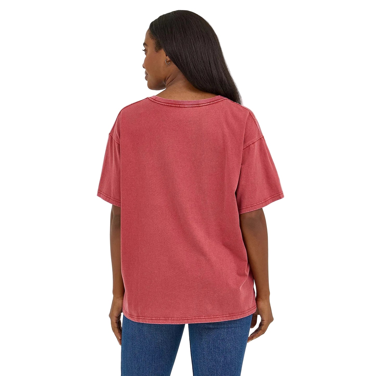 Wrangler Women's Acid Wash Graphic Oversized Short Sleeve Tee Shirt- Chili Oil