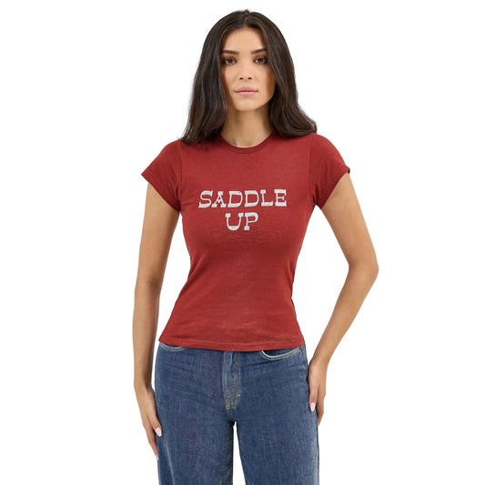 Wrangler Women's Wrangler Graphic Short Sleeve Shrunken Tee Shirt- Russet Brown