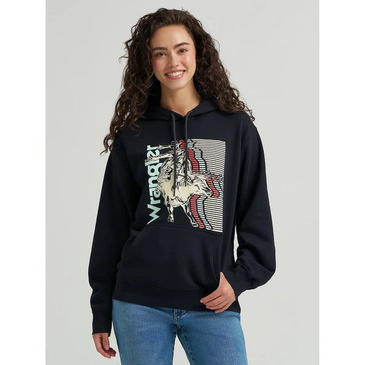Wrangler Women's Western Graphic Long Sleeve Hoodie- Black Layers