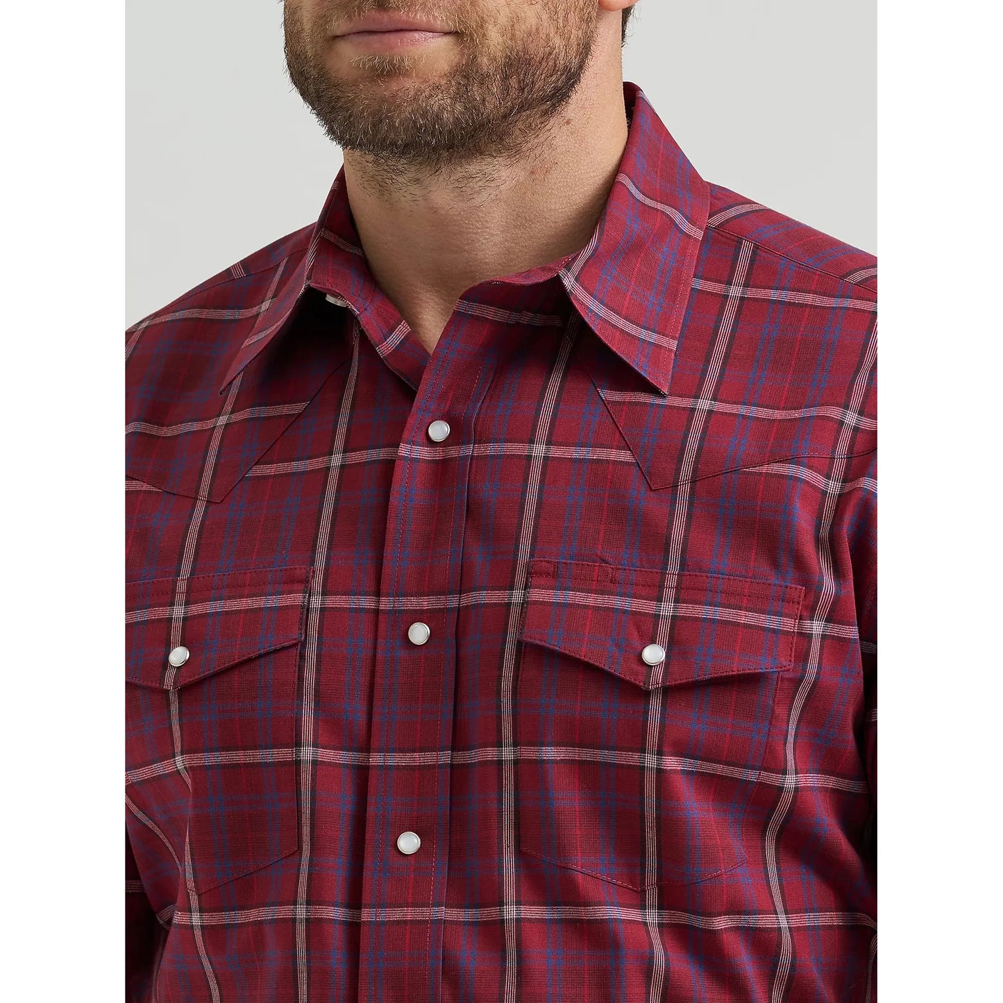 Wrangler Men's Wrinkle Resistant Long Sleeve Western Plaid Shirt - Garnet