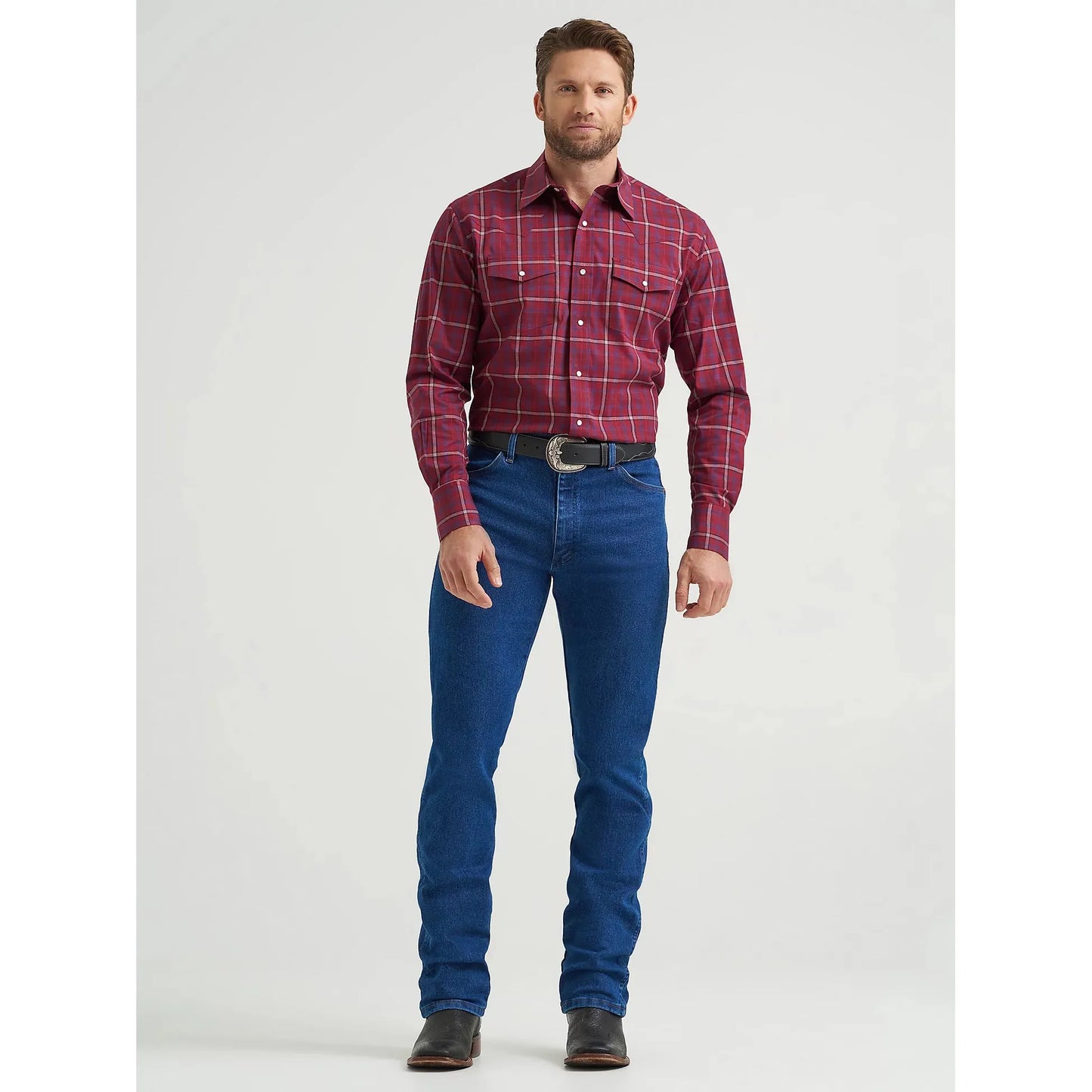 Wrangler Men's Wrinkle Resistant Long Sleeve Western Plaid Shirt - Garnet